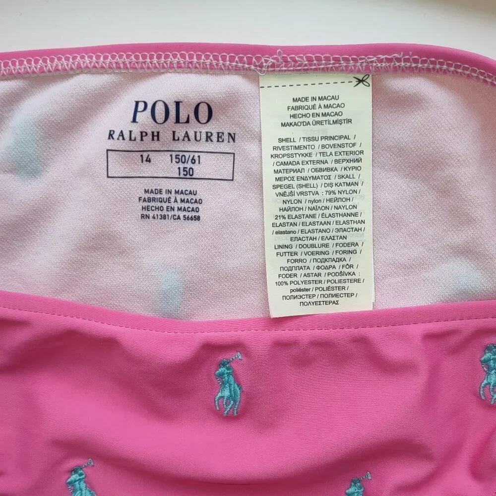 Polo Ralph Lauren Girl 2 Pc Swimsuit Bikini Size 14 Pony Lined Beach Resort EUC